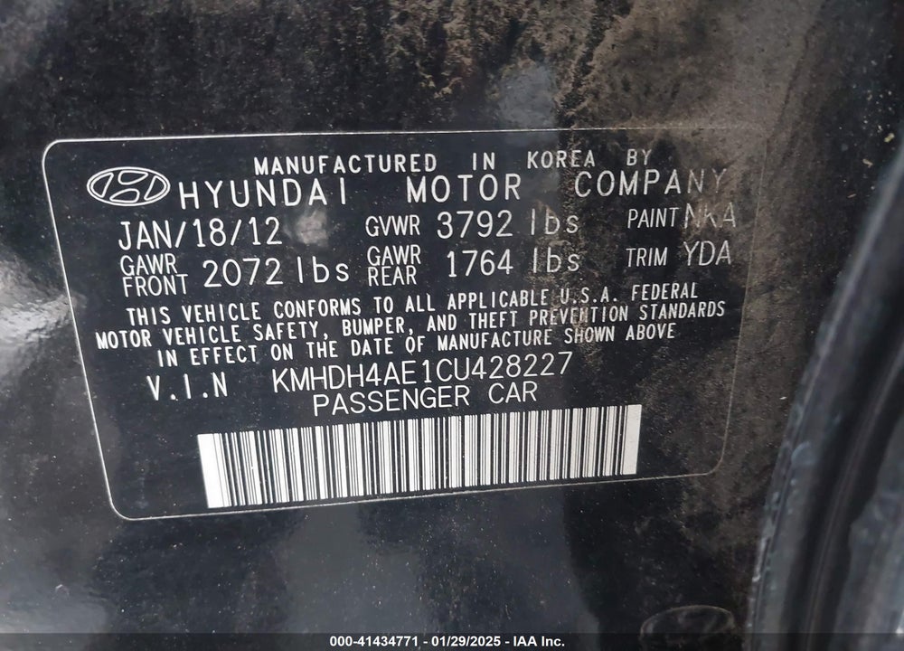 2012 HYUNDAI ELANTRA GLS (ULSAN PLANT) VIN: KMHDH4AE1CU428227