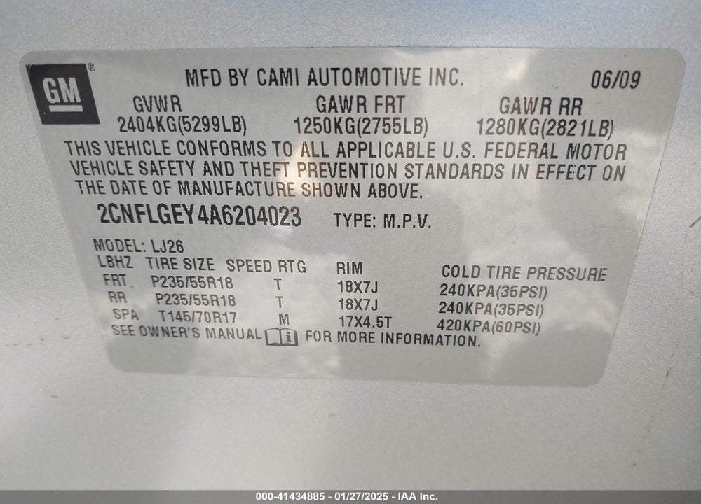 2010 CHEVROLET EQUINOX LTZ VIN: 2CNFLGEY4A6204023