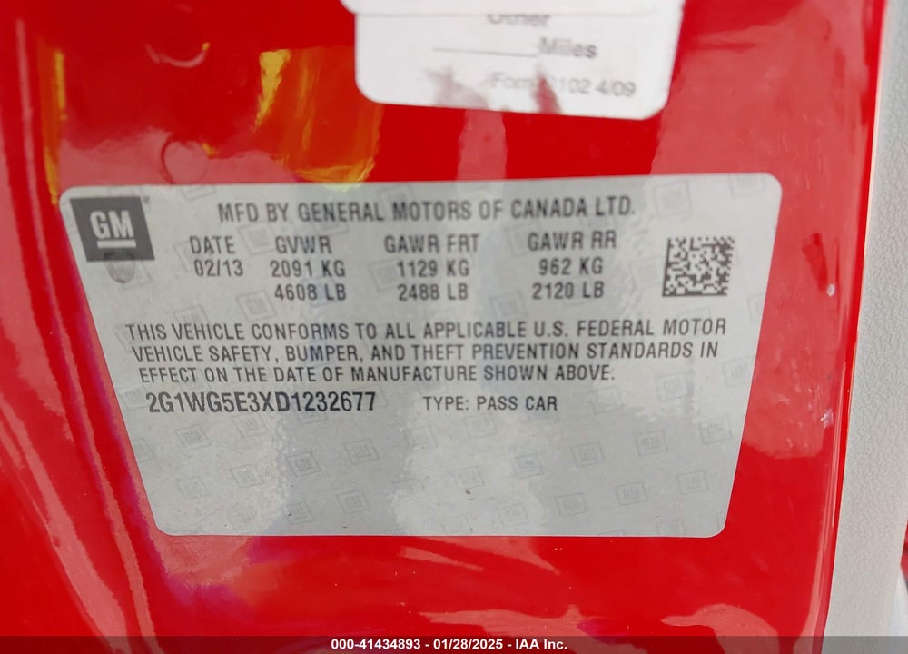 2013 CHEVROLET IMPALA LT VIN: 2G1WG5E3XD1232677