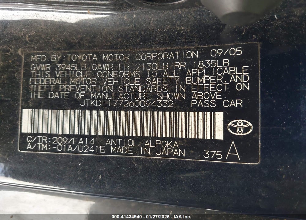 2006 SCION TC VIN: JTKDE177260094332