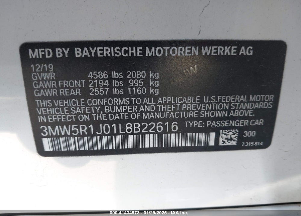 2020 BMW 330I VIN: 3MW5R1J01L8B22616