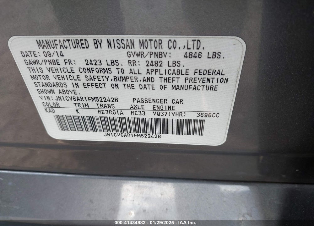 2015 INFINITI Q40 VIN: JN1CV6AR1FM522428