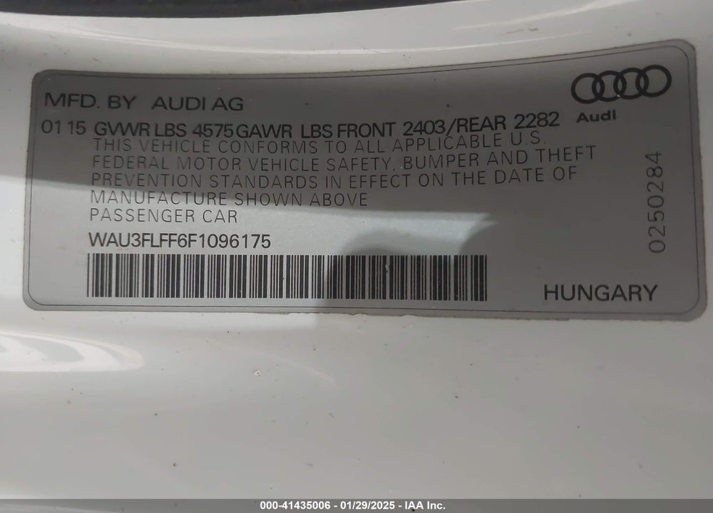2015 AUDI A3 VIN: WAU3FLFF6F1096175