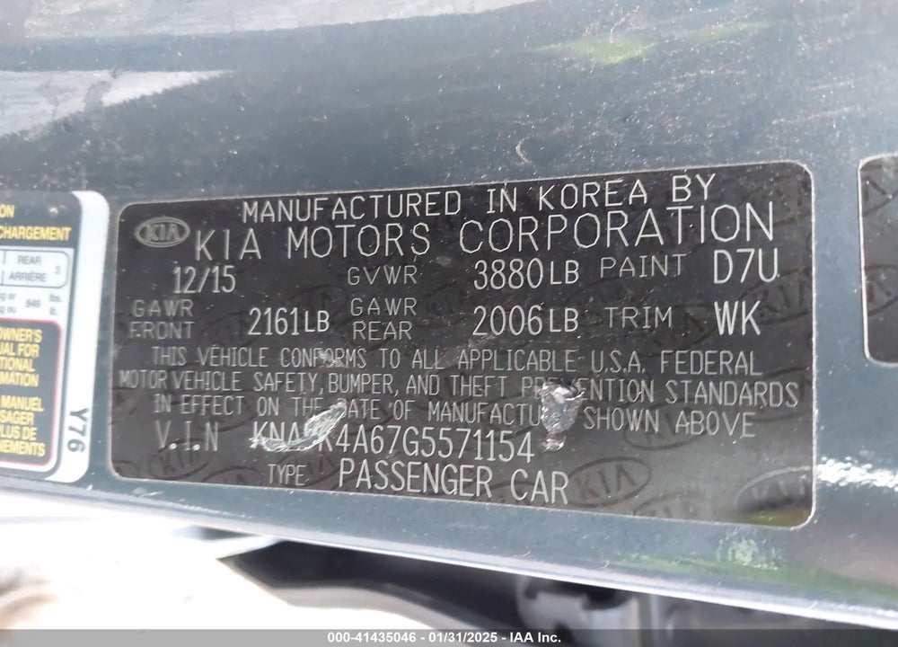 2016 KIA FORTE LX VIN: KNAFK4A67G5571154