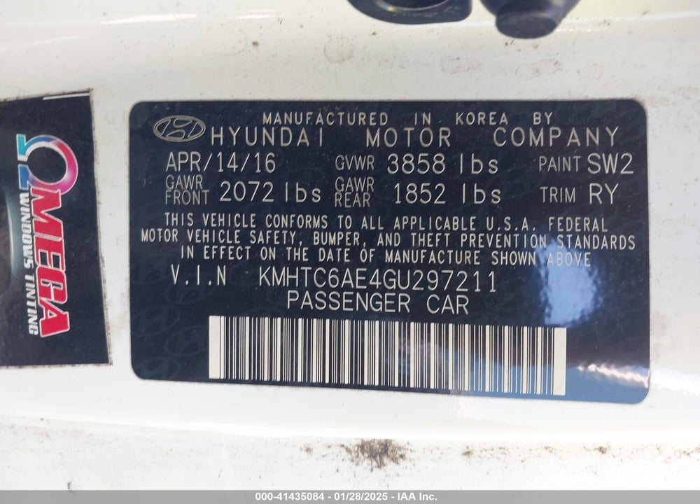 2016 HYUNDAI VELOSTER TURBO VIN: KMHTC6AE4GU297211