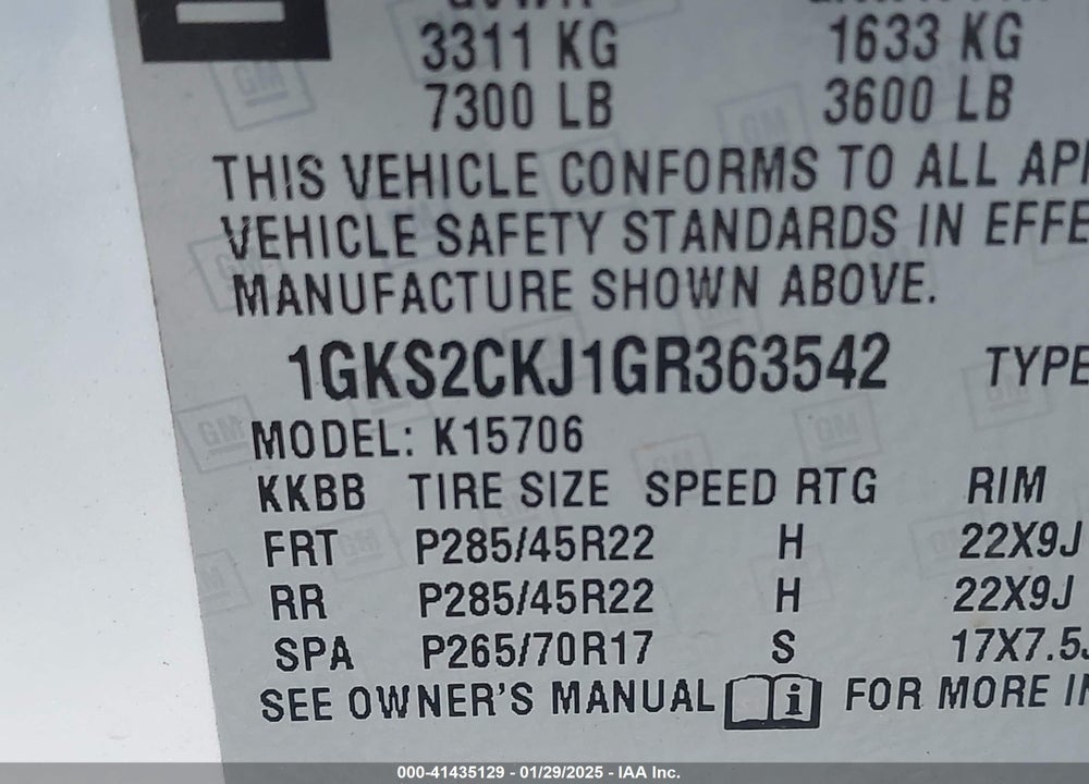 2016 GMC YUKON DENALI VIN: 1GKS2CKJ1GR363542