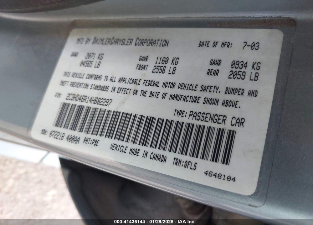 2004 CHRYSLER CONCORDE LX VIN: 2C3HD46R14H682297