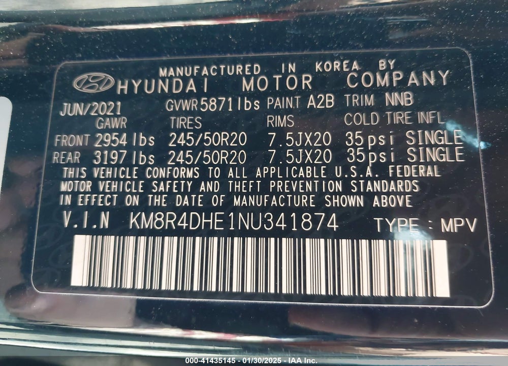 2022 HYUNDAI PALISADE SEL VIN: KM8R4DHE1NU341874