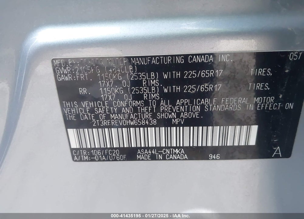 2017 TOYOTA RAV4 VIN: 2T3RFREV0HW658438