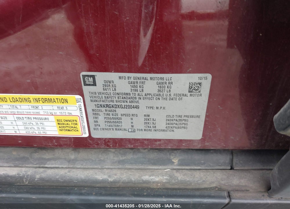 2016 CHEVROLET TRAVERSE 1LT VIN: 1GNKRGKDXGJ200449