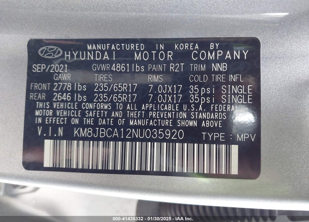 2022 HYUNDAI TUCSON HYBRID BLUE VIN: KM8JBCA12NU035920