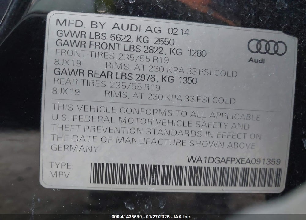 2014 AUDI Q5 3.0T PREMIUM PLUS VIN: WA1DGAFPXEA091359