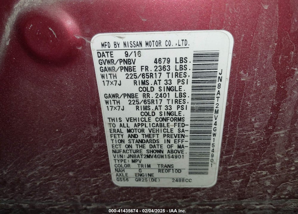 2016 NISSAN ROGUE VIN: JN8AT2MV4GW154901