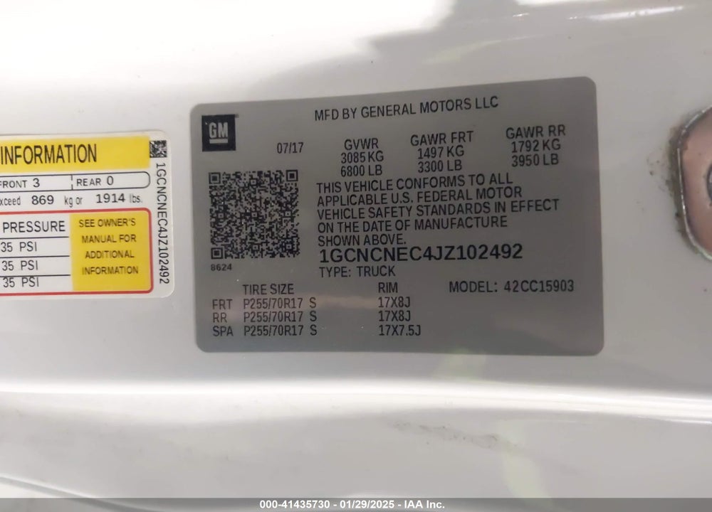 2018 CHEVROLET SILVERADO 1500 WT VIN: 1GCNCNEC4JZ102492