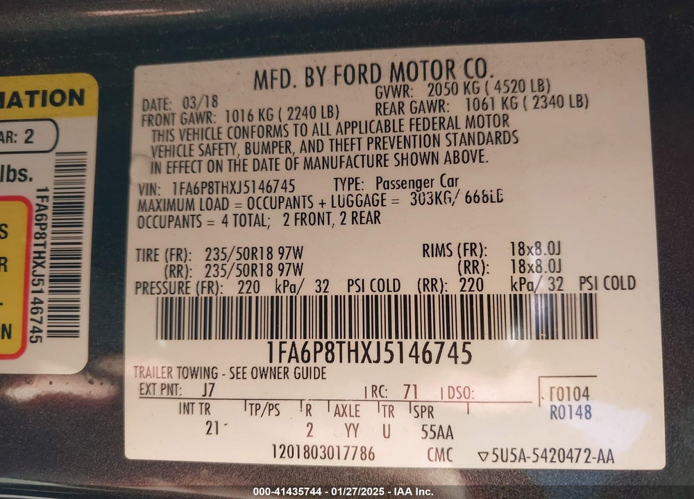 2018 FORD MUSTANG VIN: 1FA6P8THXJ5146745