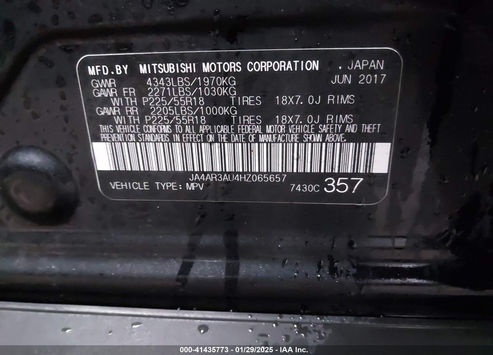 2017 MITSUBISHI OUTLANDER SPORT 2.0 ES VIN: JA4AR3AU4HZ065657