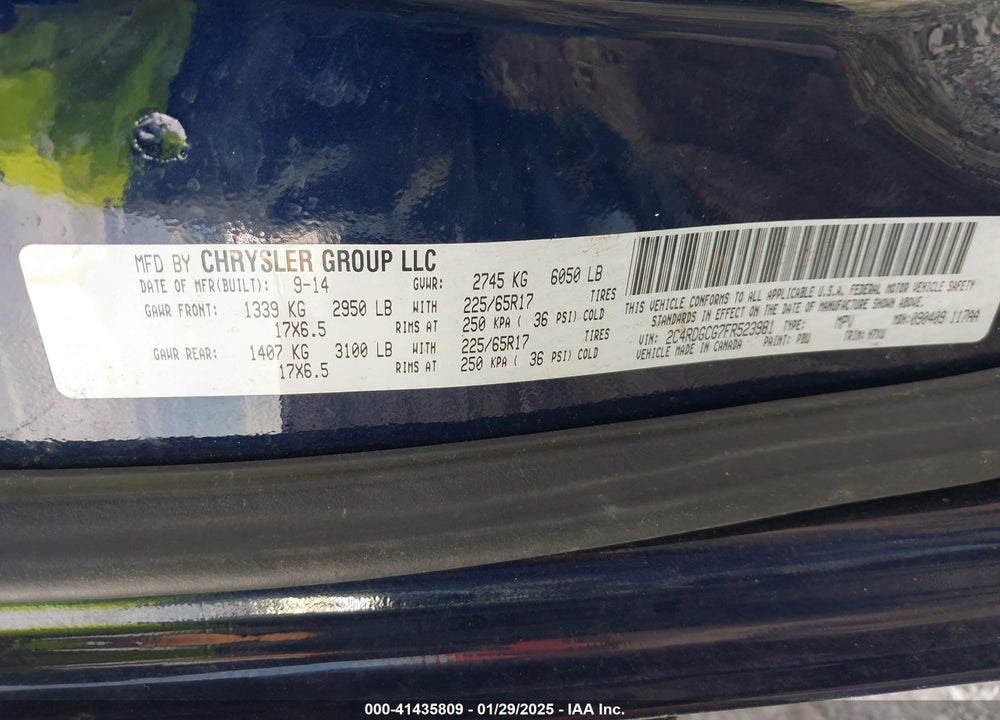 2015 DODGE GRAND CARAVAN SXT VIN: 2C4RDGCG7FR523981