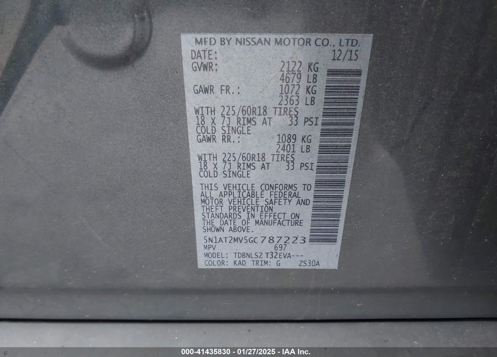 2016 NISSAN ROGUE SL VIN: 5N1AT2MV5GC787223