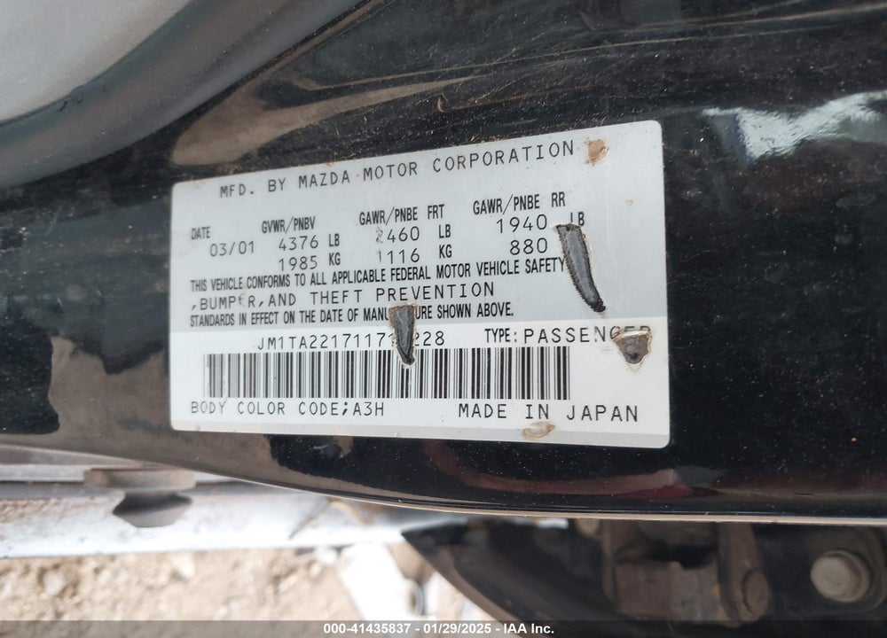 2001 MAZDA MILLENIA P (PREMIUM) VIN: JM1TA221711710228