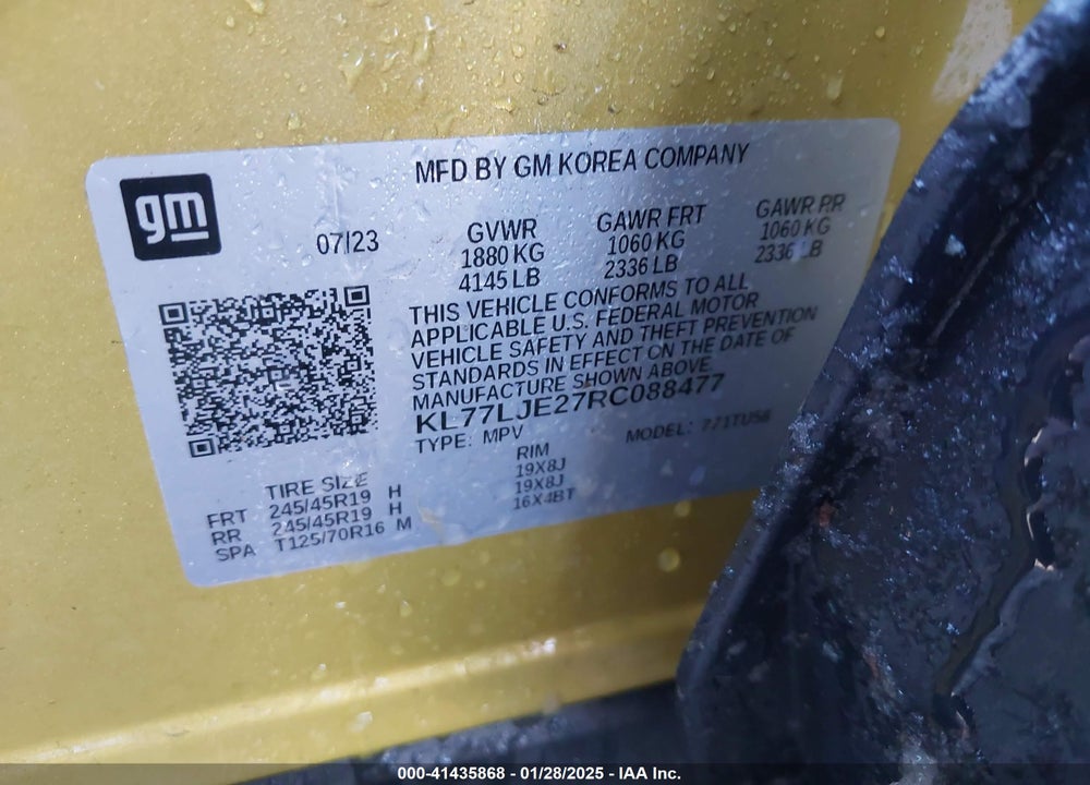 2024 CHEVROLET TRAX VIN: KL77LJE27RC088477