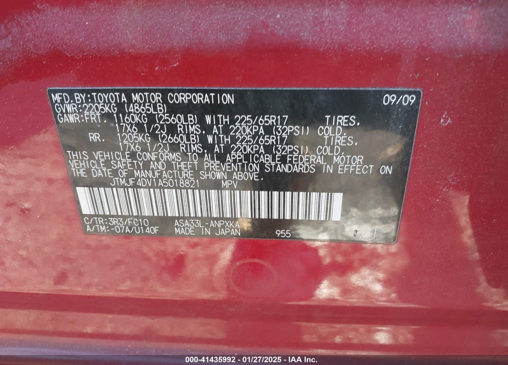 2010 TOYOTA RAV4 VIN: JTMJF4DV1A5018821