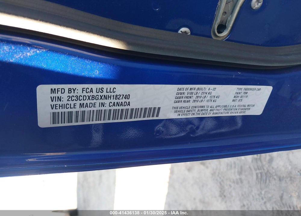 2022 DODGE CHARGER VIN: 2C3CDXBGXNH182740