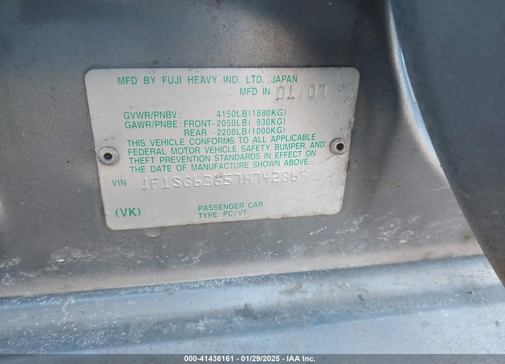 2007 SUBARU FORESTER 2.5X VIN: JF1SG63657H742869
