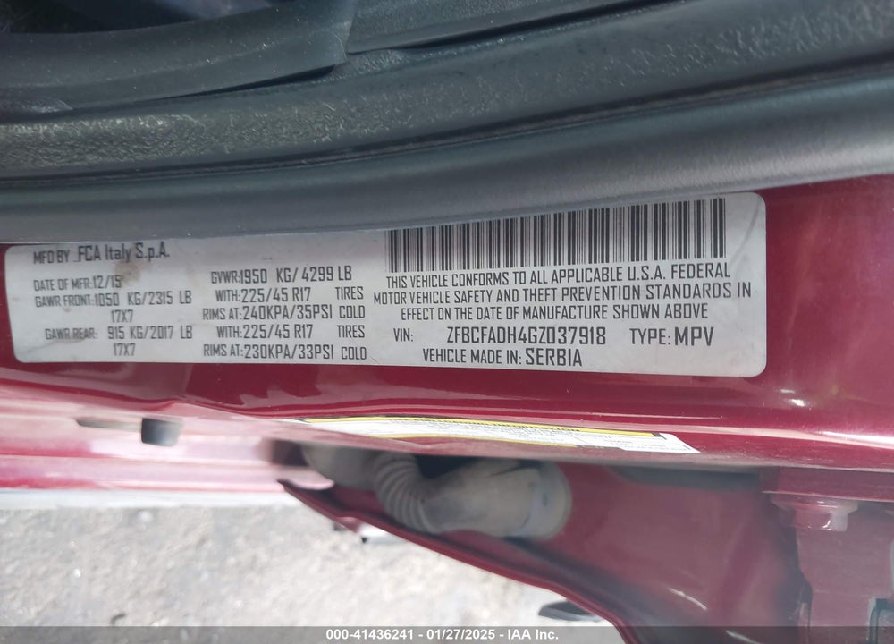 2016 FIAT 500L TREKKING VIN: ZFBCFADH4GZ037918