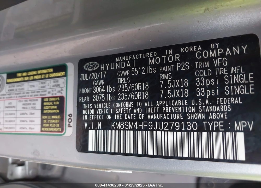 2018 HYUNDAI SANTA FE SE VIN: KM8SM4HF9JU279130