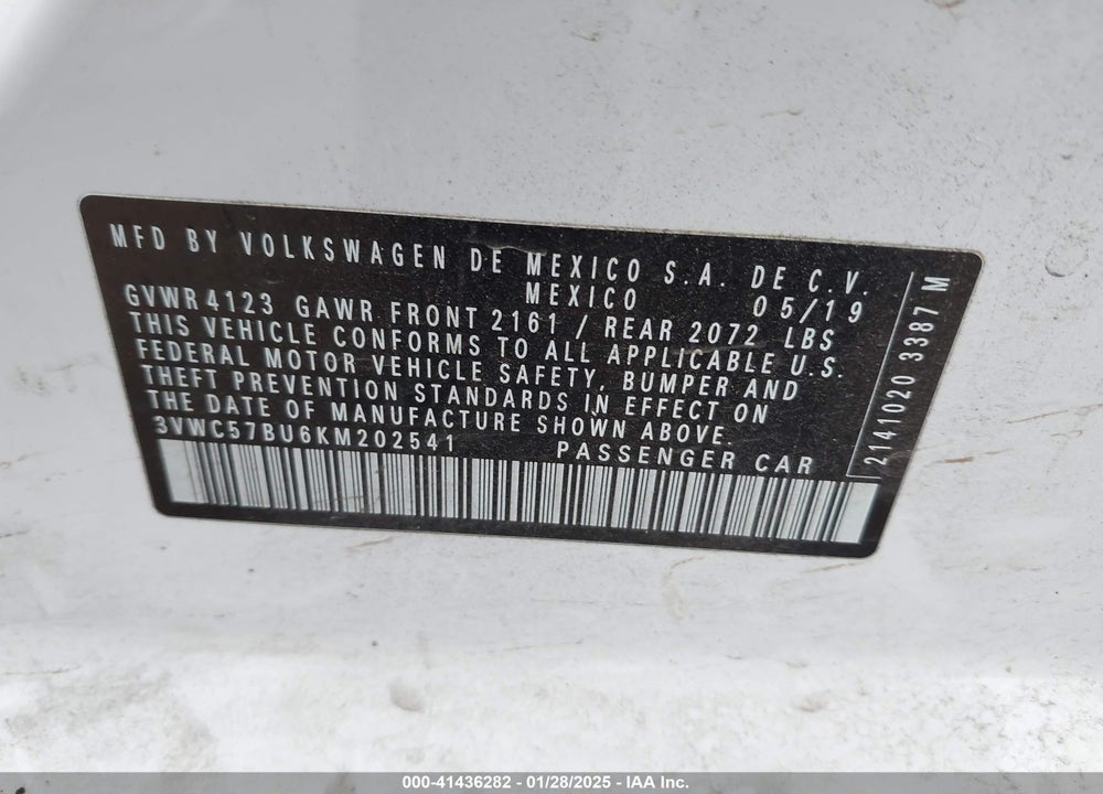 2019 VOLKSWAGEN JETTA VIN: 3VWC57BU6KM202541