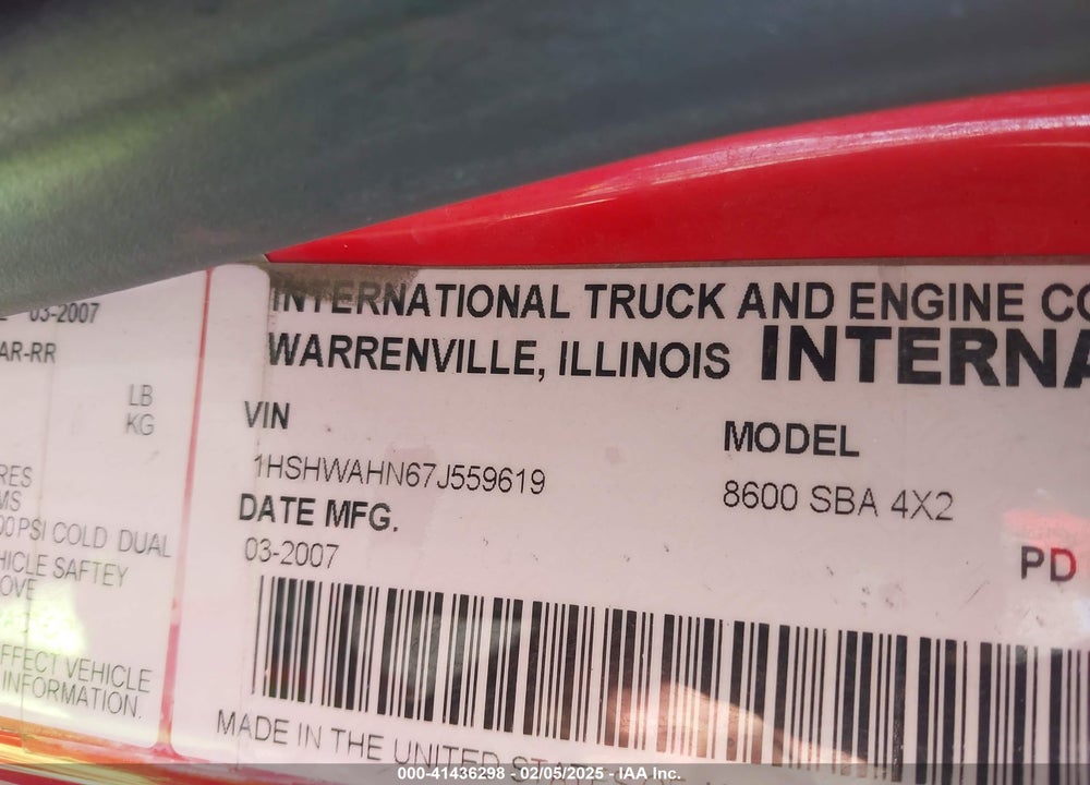 2007 INTERNATIONAL 8000 8600 VIN: 1HSHWAHN67J559619