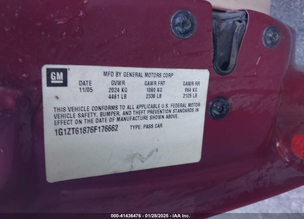 2006 CHEVROLET MALIBU MAXX VIN: 1G1ZT61876F176662