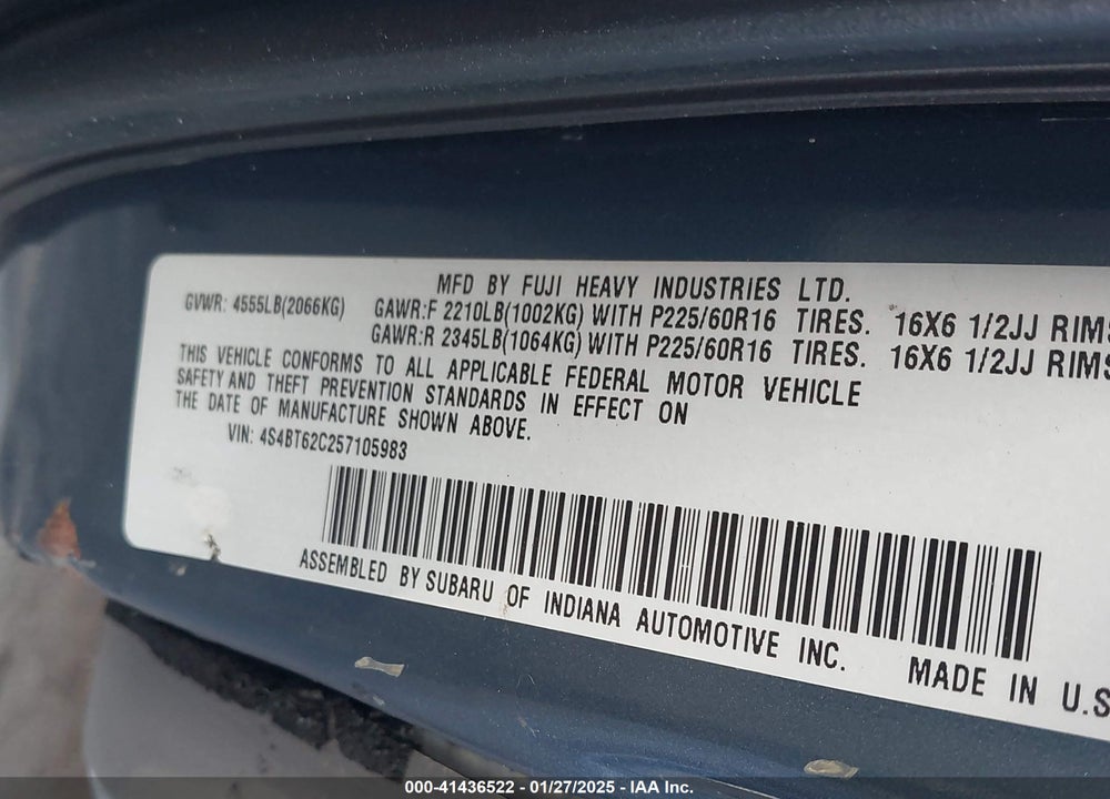 2005 SUBARU BAJA SPORT VIN: 4S4BT62C257105983