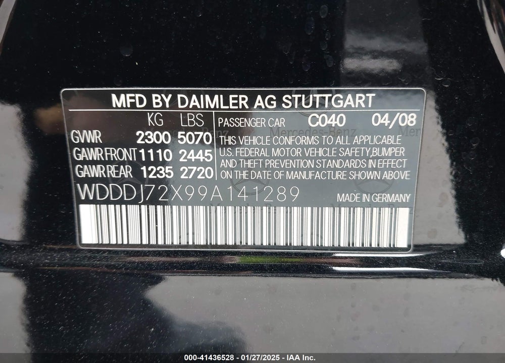 2009 MERCEDES-BENZ CLS 550 VIN: WDDDJ72X99A141289
