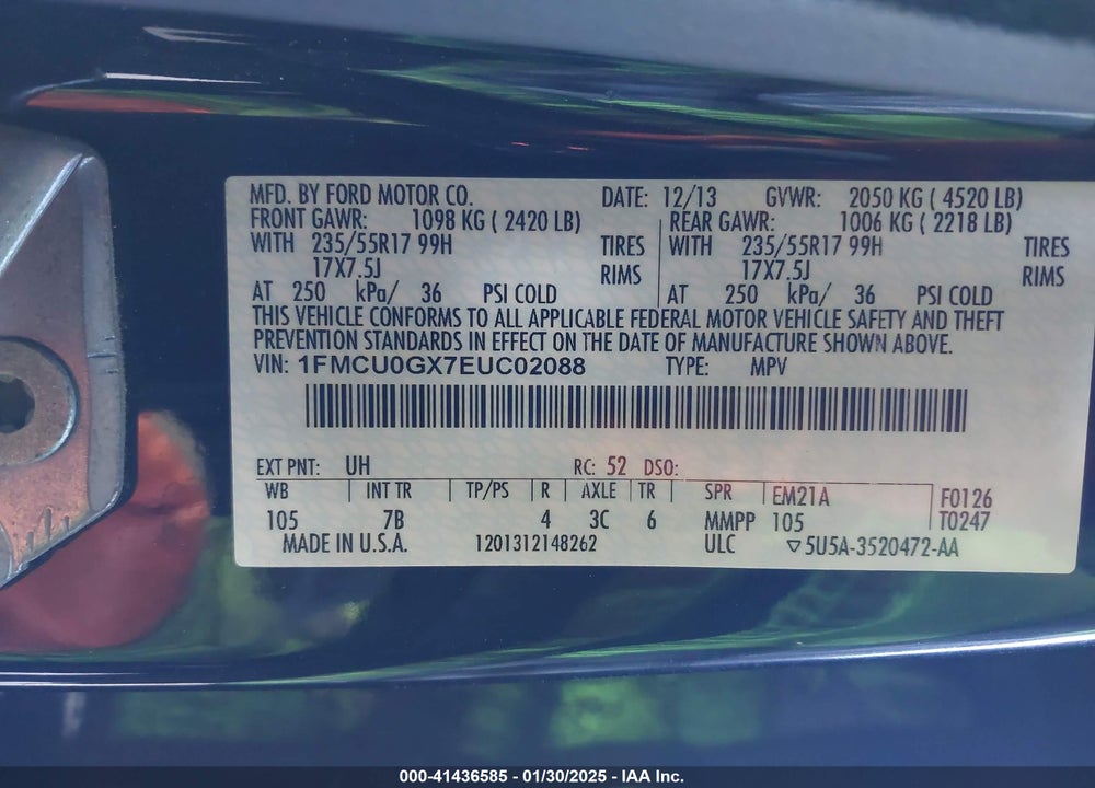 2014 FORD ESCAPE SE VIN: 1FMCU0GX7EUC02088