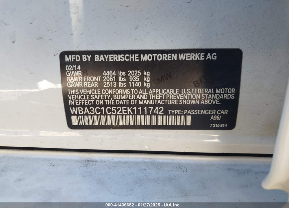 2014 BMW 328I VIN: WBA3C1C52EK111742