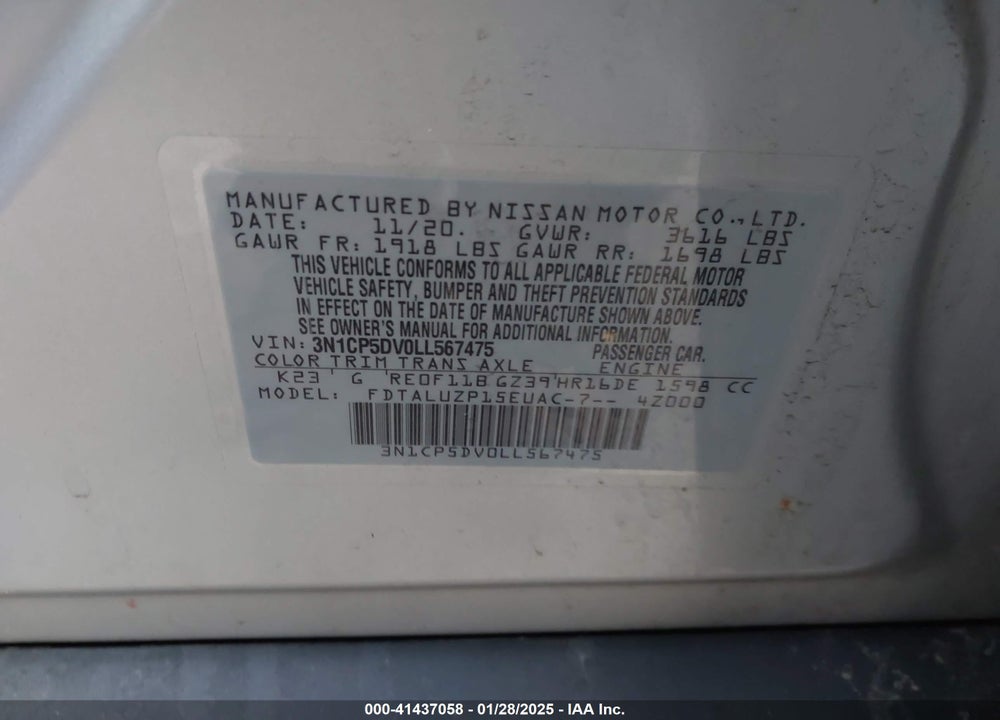 2020 NISSAN KICKS VIN: 3N1CP5DV0LL567475