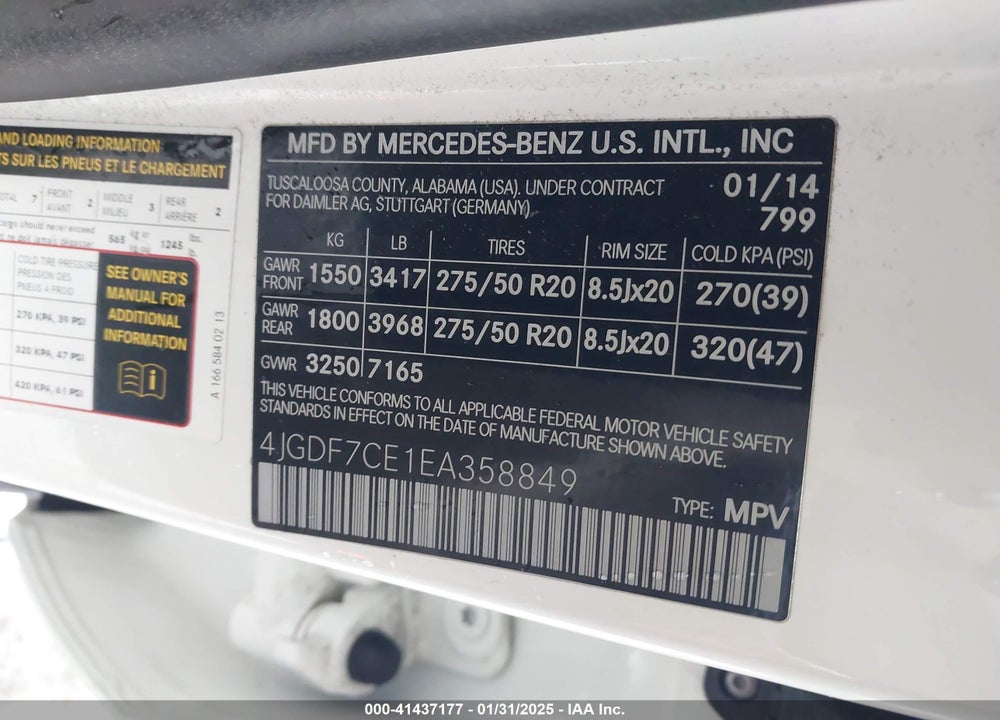 2014 MERCEDES-BENZ GL 450 4MATIC VIN: 4JGDF7CE1EA358849