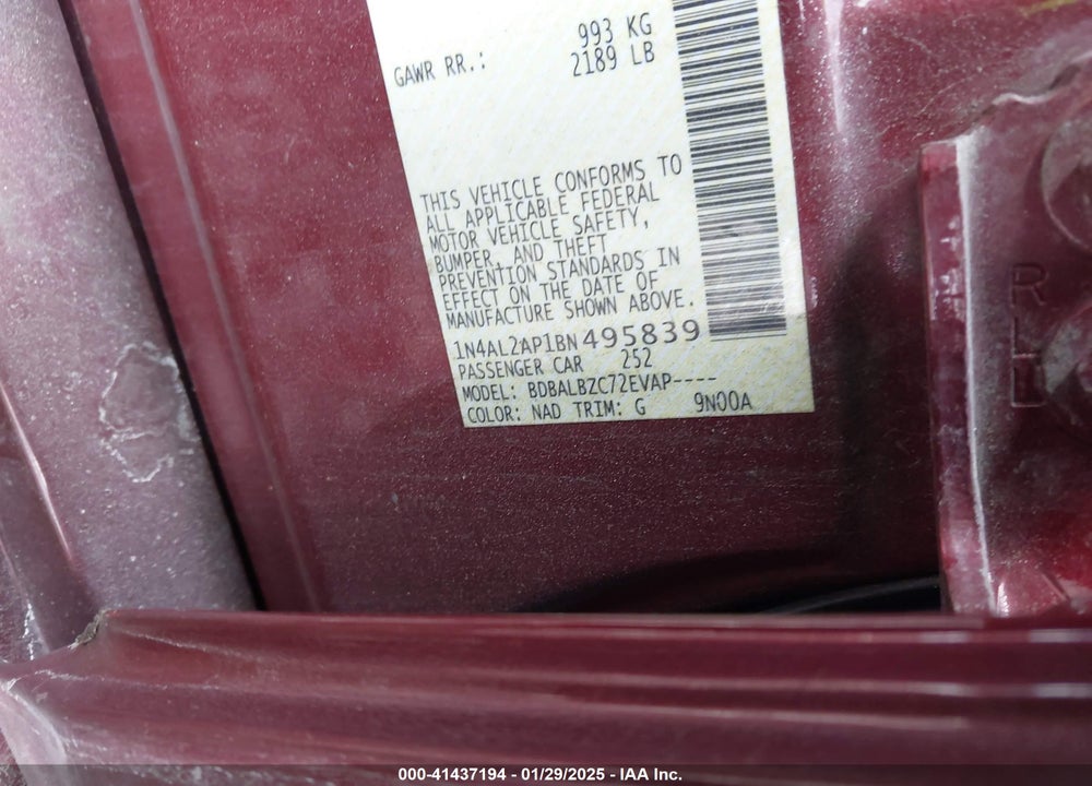 2011 NISSAN ALTIMA VIN: 1N4AL2AP1BN495839