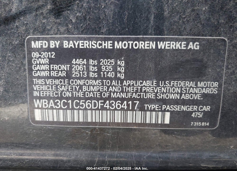 2013 BMW 328 VIN: WBA3C1C56DF436417
