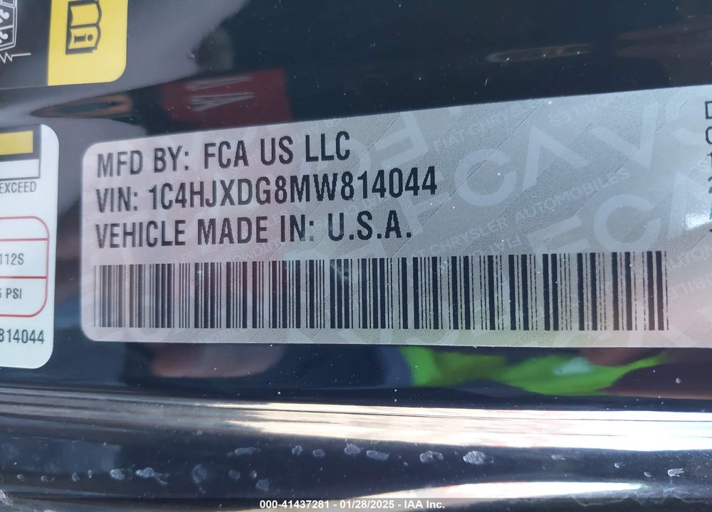 2021 JEEP WRANGLER UNLIMITED SPORT S 4X4 VIN: 1C4HJXDG8MW814044