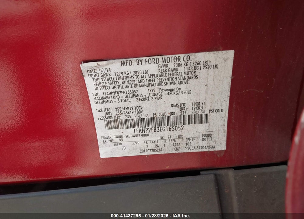 2014 FORD TAURUS VIN: 1FAHP2F83EG165052