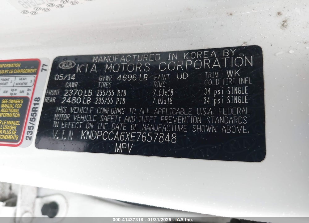 2014 KIA SPORTAGE SX VIN: KNDPCCA6XE7657848