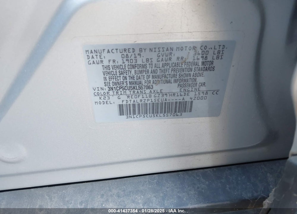 2019 NISSAN KICKS S VIN: 3N1CP5CU5KL557063