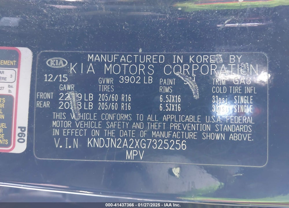 2016 KIA SOUL VIN: KNDJN2A2XG7325256