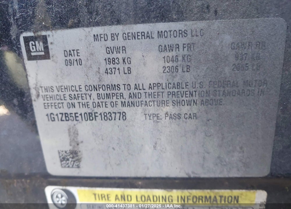 2011 CHEVROLET MALIBU VIN: 1G1ZB5E10BF183778