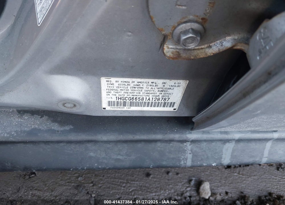 2001 HONDA ACCORD 2.3 LX VIN: 1HGCG66581A128787