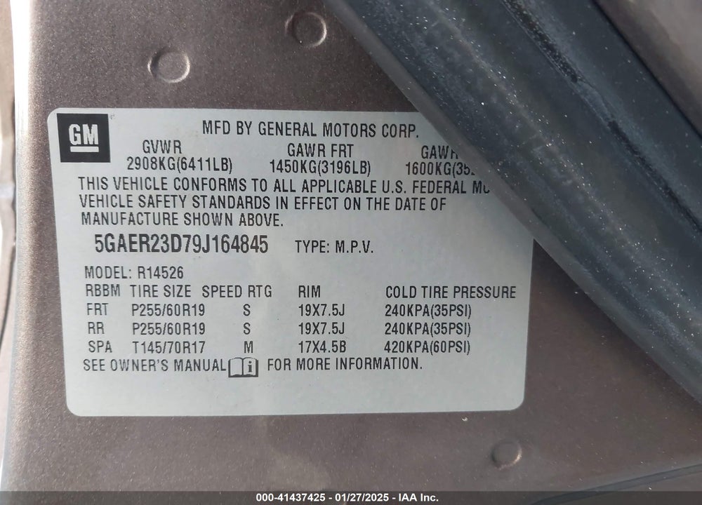 2009 BUICK ENCLAVE CXL VIN: 5GAER23D79J164845