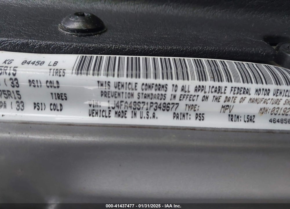 2001 JEEP WRANGLER SPORT VIN: 1J4FA49S71P349677