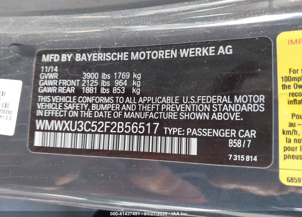 2015 MINI HARDTOP VIN: WMWXU3C52F2B56517